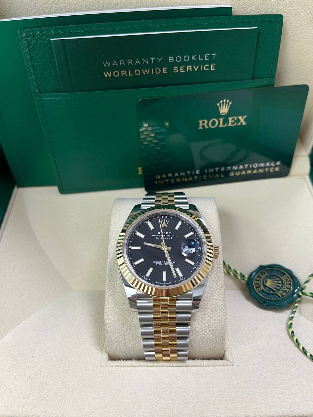 Rolex Datejust 41 Steel and Yellow Gold Fluted Bezel Black Index Dial Jubilee Bracelet 126333 - WatchesOff5thWatch