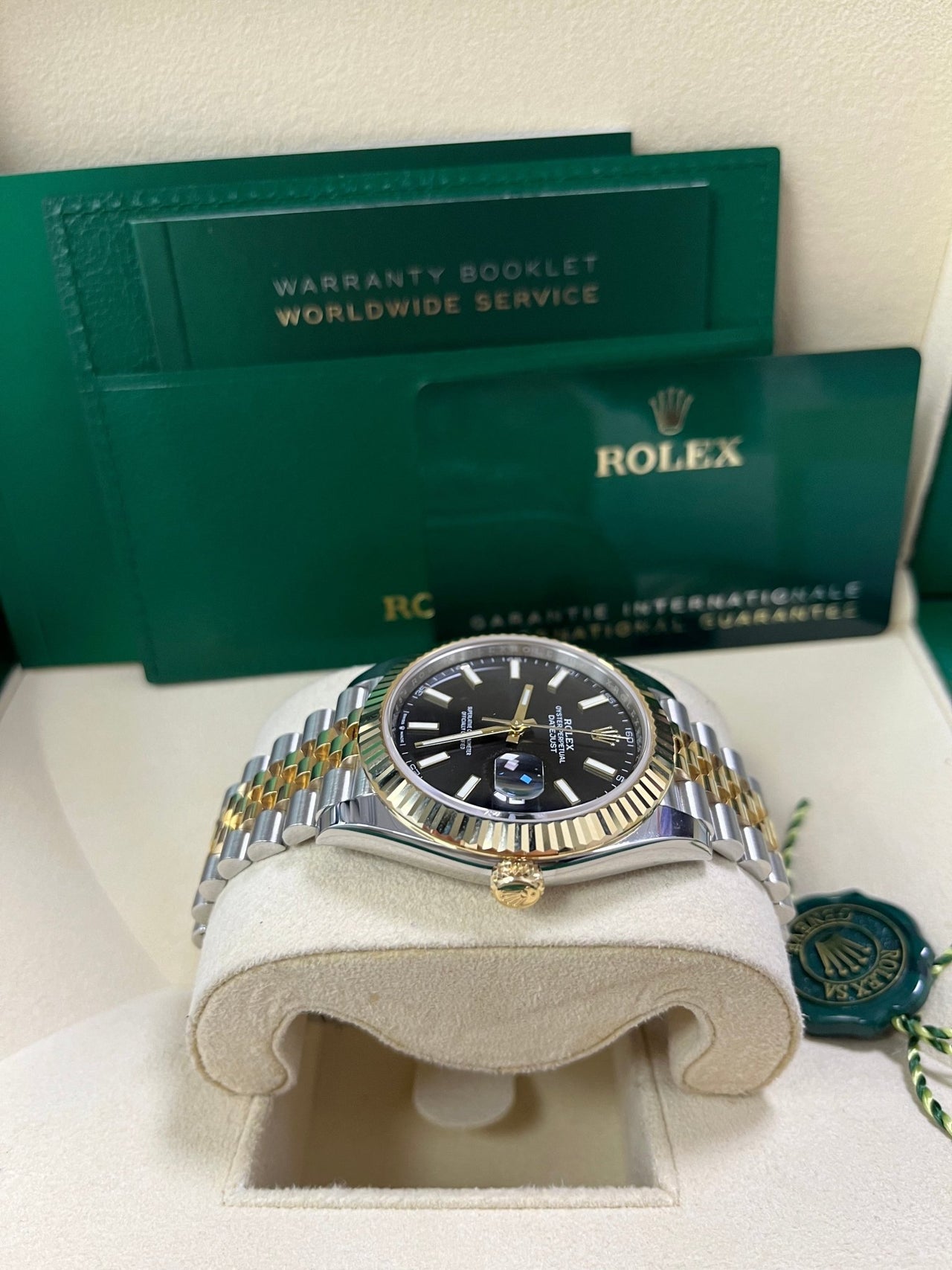 Rolex Datejust 41 Steel and Yellow Gold Fluted Bezel Black Index Dial Jubilee Bracelet 126333 - WatchesOff5thWatch