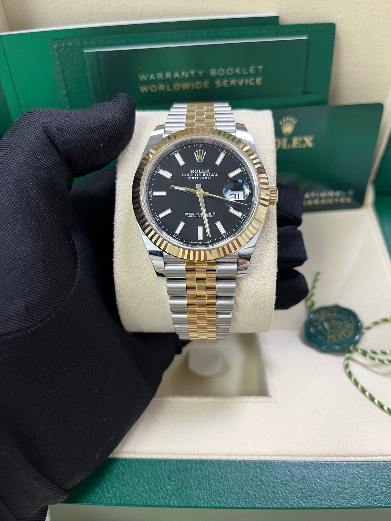 Rolex Datejust 41 Steel and Yellow Gold Fluted Bezel Black Index Dial Jubilee Bracelet 126333 - WatchesOff5thWatch