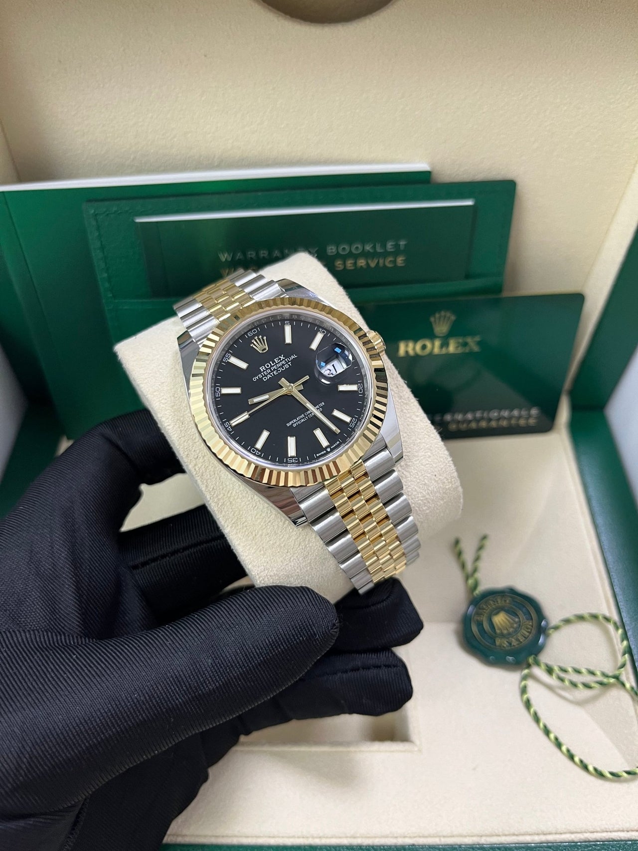 Rolex Datejust 41 Steel and Yellow Gold Fluted Bezel Black Index Dial Jubilee Bracelet 126333 - WatchesOff5thWatch