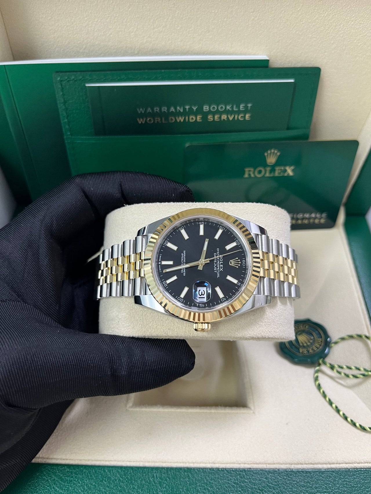 Rolex Datejust 41 Steel and Yellow Gold Fluted Bezel Black Index Dial Jubilee Bracelet 126333 - WatchesOff5thWatch