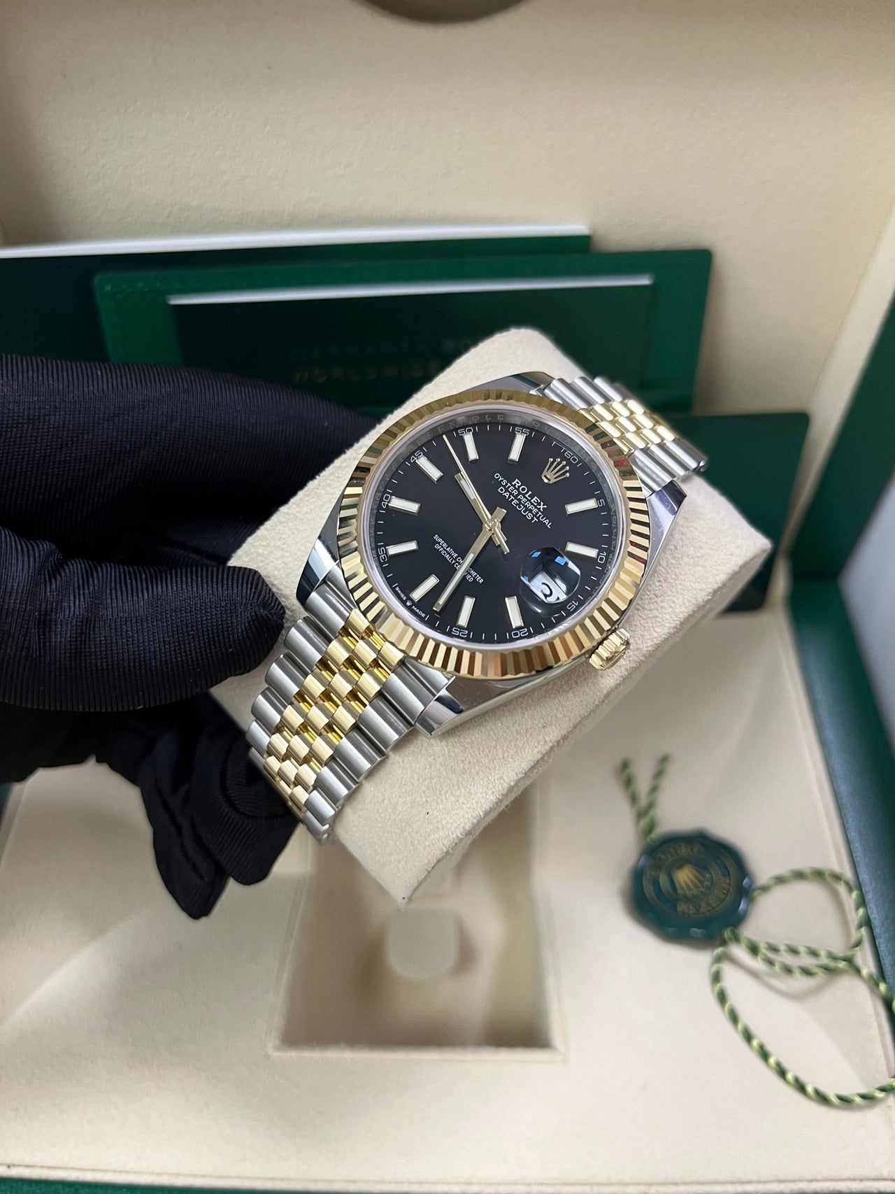 Rolex Datejust 41 Steel and Yellow Gold Fluted Bezel Black Index Dial Jubilee Bracelet 126333 - WatchesOff5thWatch