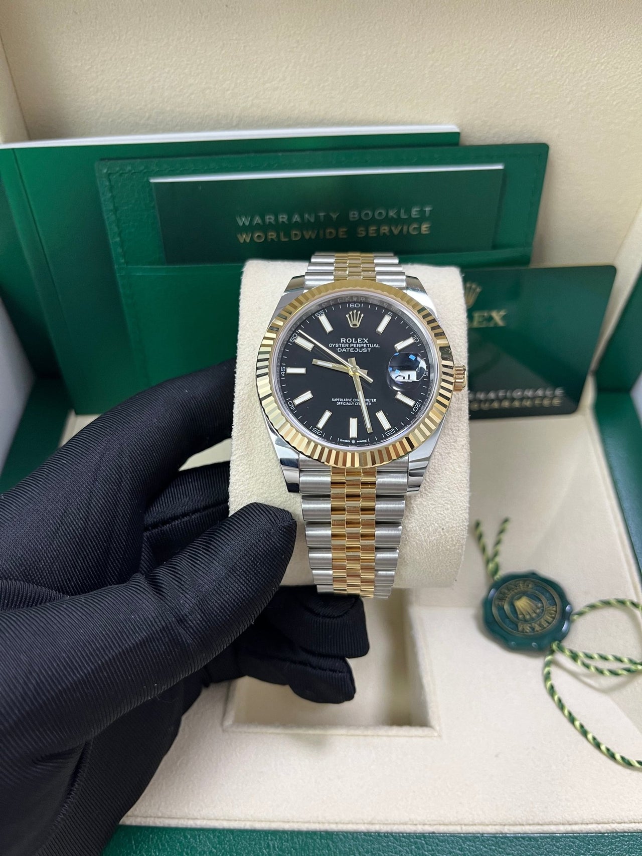 Rolex Datejust 41 Steel and Yellow Gold Fluted Bezel Black Index Dial Jubilee Bracelet 126333 - WatchesOff5thWatch