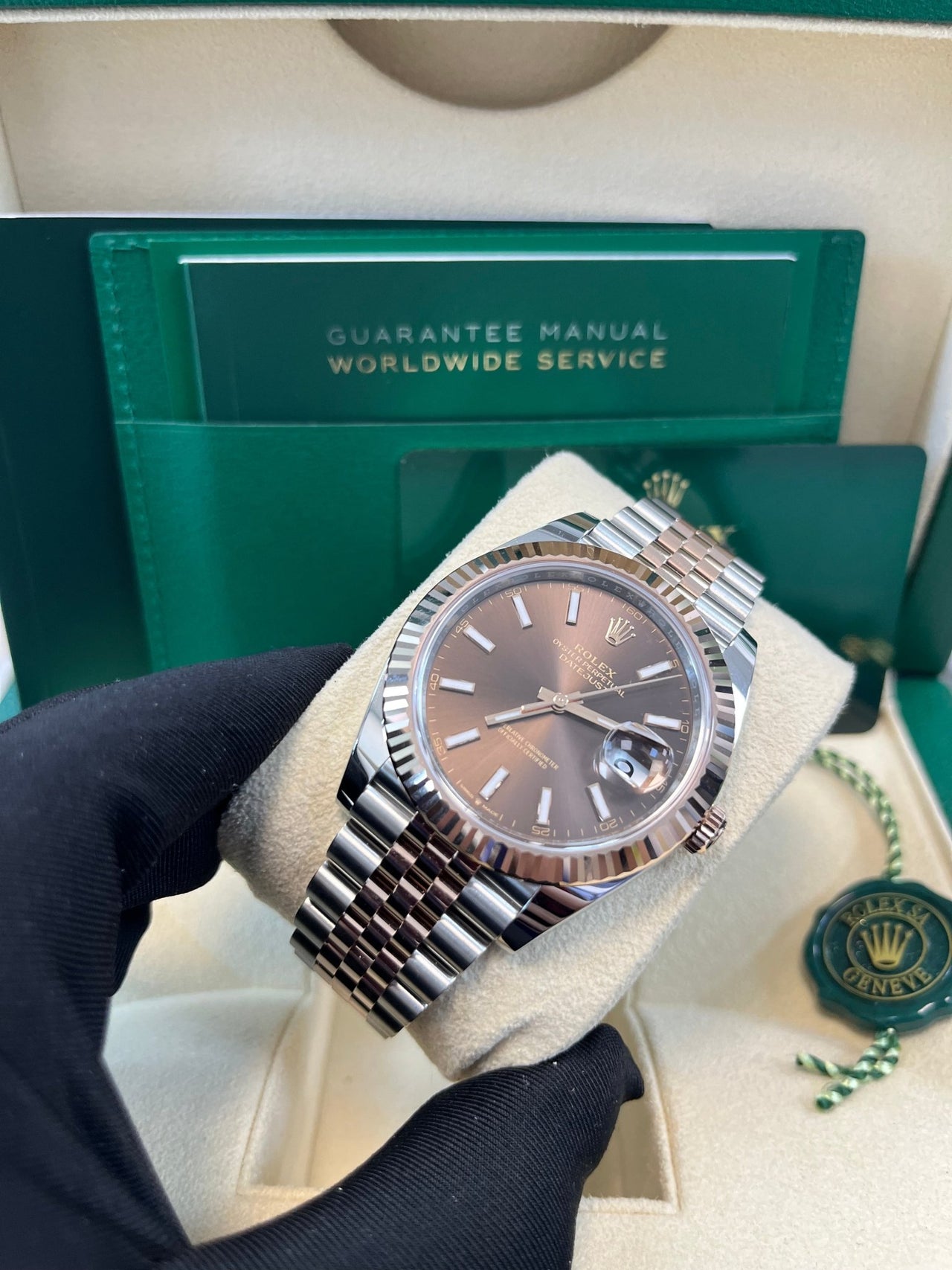 Rolex Datejust 41 Two - Tone Stainless Steel and Rose Gold/ Chocolate Index Dial/ Fluted Bezel/ Jubilee Bracelet (Ref#126331) - WatchesOff5thWatch