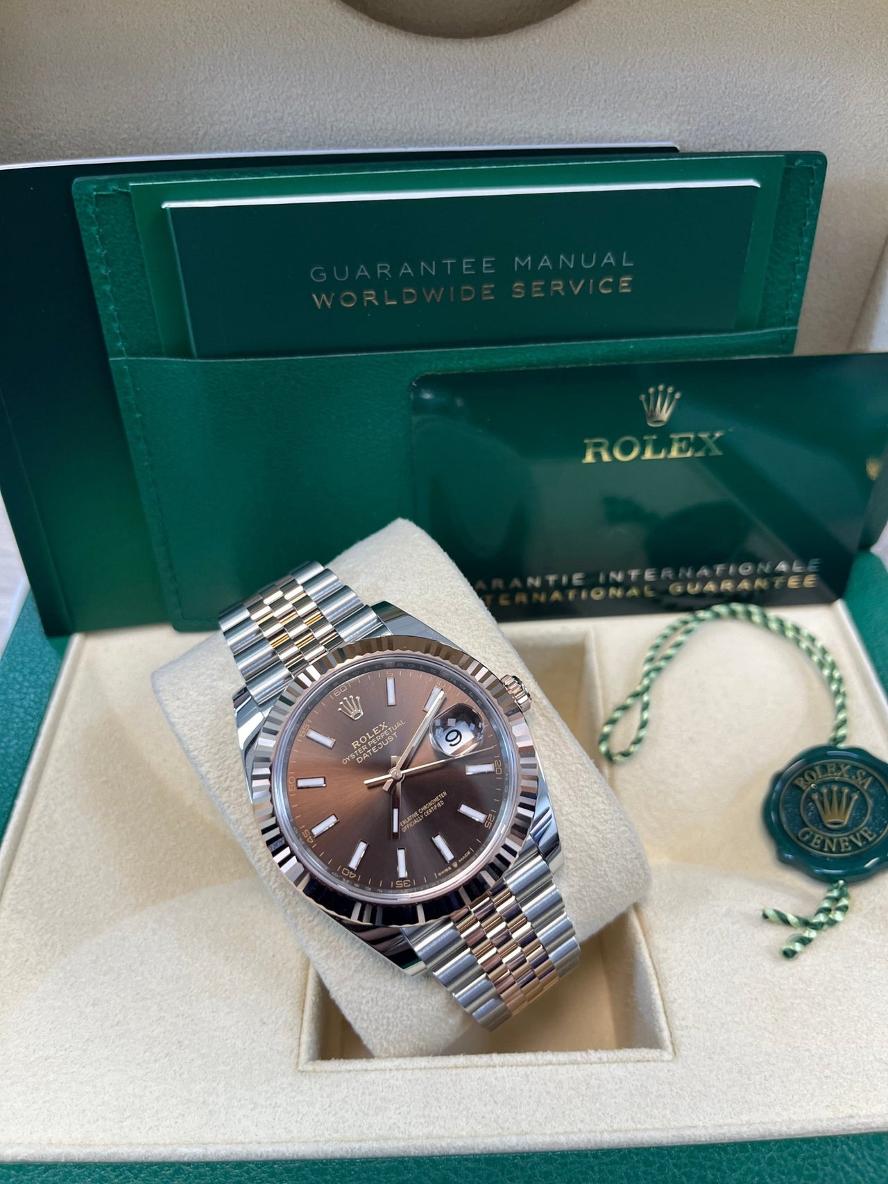 Rolex Datejust 41 Two - Tone Stainless Steel and Rose Gold/ Chocolate Index Dial/ Fluted Bezel/ Jubilee Bracelet (Ref#126331) - WatchesOff5thWatch