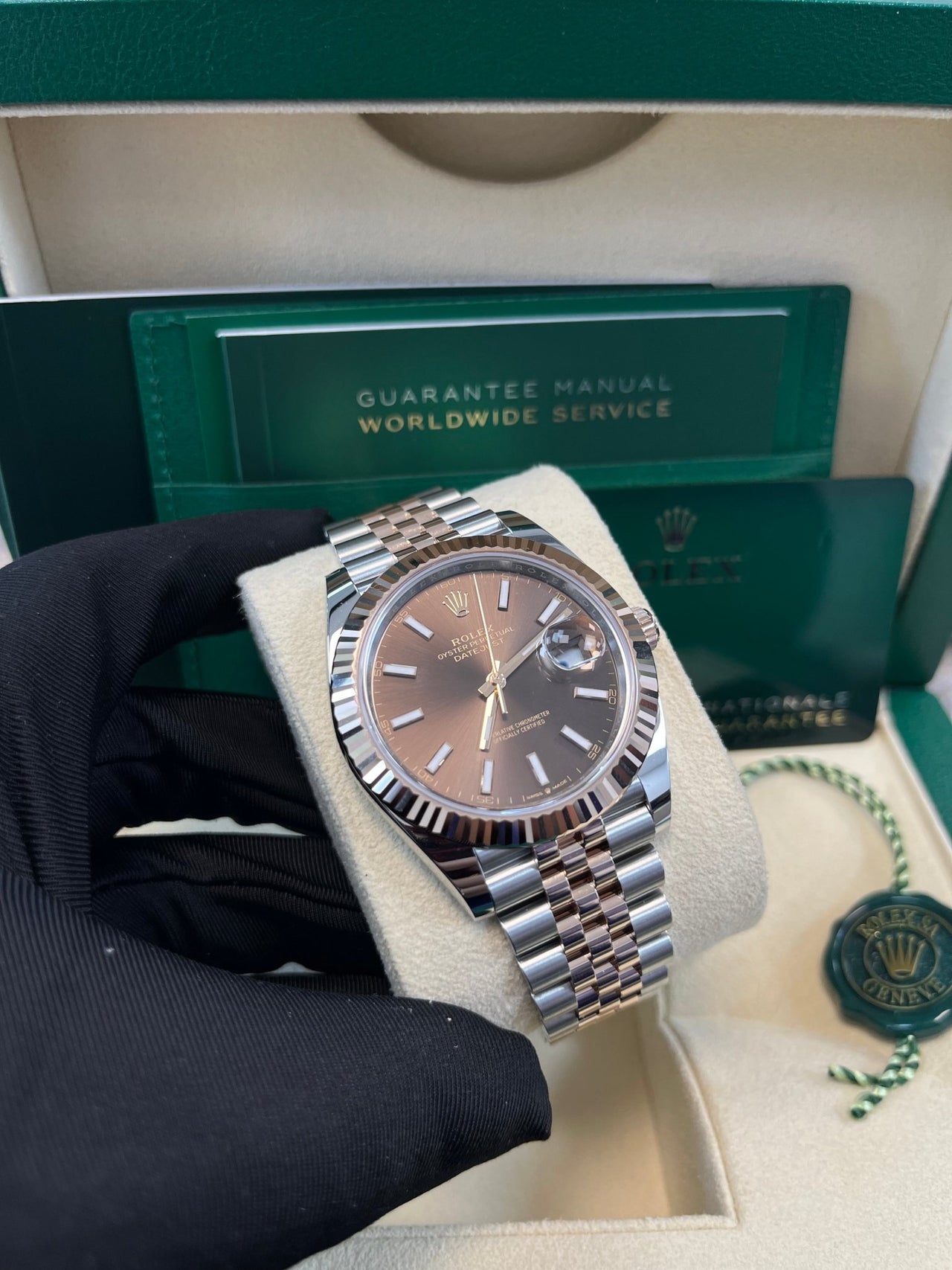 Rolex Datejust 41 Two - Tone Stainless Steel and Rose Gold/ Chocolate Index Dial/ Fluted Bezel/ Jubilee Bracelet (Ref#126331) - WatchesOff5thWatch