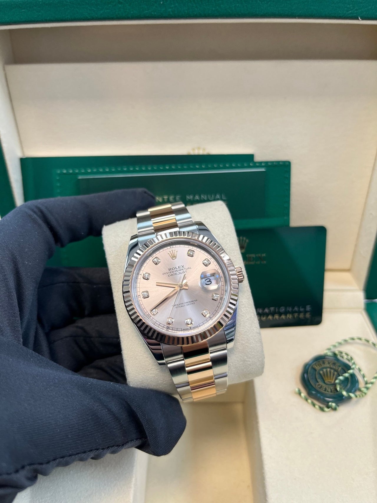 Rolex Datejust 41 Two - Tone Stainless Steel and Rose Gold/ Sundust Diamond Dial/ Fluted Bezel/ Oyster Bracelet (Ref126331) - WatchesOff5thWatch