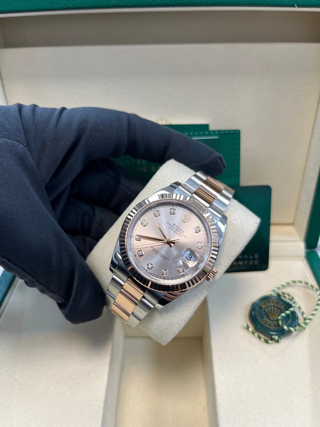 Rolex Datejust 41 Two - Tone Stainless Steel and Rose Gold/ Sundust Diamond Dial/ Fluted Bezel/ Oyster Bracelet (Ref126331) - WatchesOff5thWatch