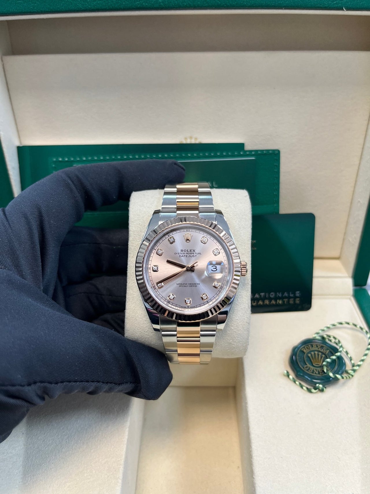 Rolex Datejust 41 Two - Tone Stainless Steel and Rose Gold/ Sundust Diamond Dial/ Fluted Bezel/ Oyster Bracelet (Ref126331) - WatchesOff5thWatch