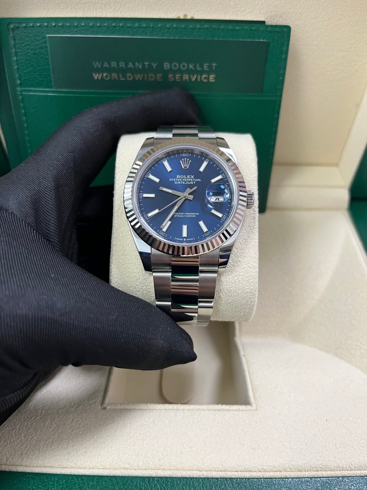 Rolex Datejust 41 White Gold and Steel Blue Index Oyster Fluted Bezel (Ref#126334) - WatchesOff5thWatch