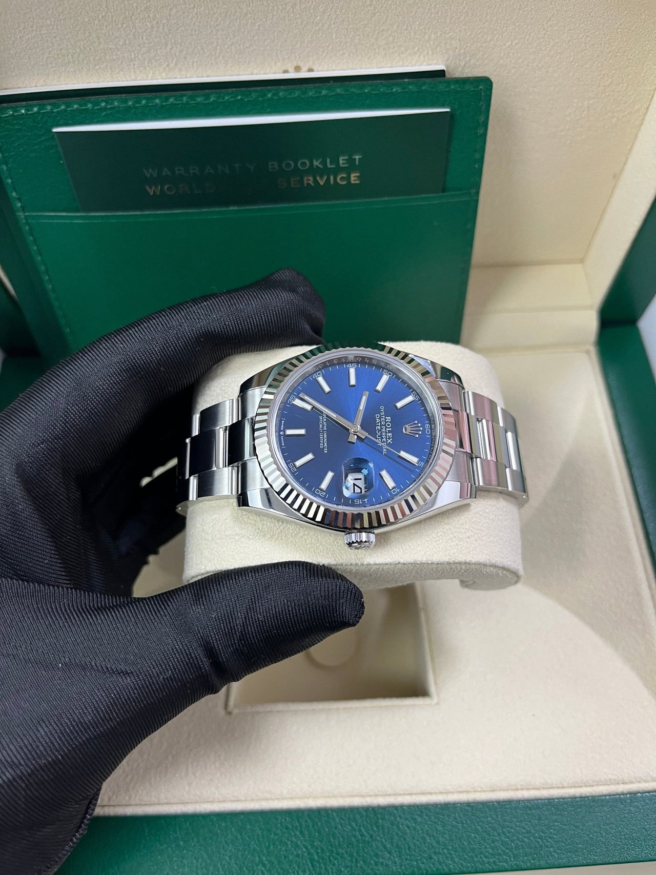 Rolex Datejust 41 White Gold and Steel Blue Index Oyster Fluted Bezel (Ref#126334) - WatchesOff5thWatch