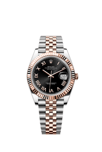 Thumbnail for Rolex Datejust 41mm Steel and Everose Gold Bright Black Dial Fluted Bezel Jubilee Bracelet 2026 New Release (Ref 126331-0024) - WatchesOff5thWatch