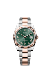 Thumbnail for Rolex Datejust 41mm Steel and Everose Gold Mint Green Dial Fluted Bezel Oyster Bracelet 2026 New Release (Ref 126331-0021) - WatchesOff5thWatch