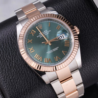 Thumbnail for Rolex Datejust 41mm Steel and Everose Gold Mint Green Dial Fluted Bezel Oyster Bracelet 2026 New Release (Ref# 126331-0021) - WatchesOff5thWatch