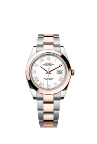 Thumbnail for Rolex Datejust 41mm Steel and Everose Gold White Dial Smooth Bezel Oyster Bracelet 2026 New Release (Ref 126301-0025) - WatchesOff5thWatch
