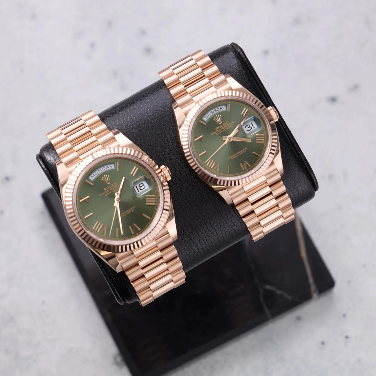 Rolex Day-Date 36 36mm Everose gold Reference 128235 Olive Dial NEW RELEASE - WatchesOff5thWatch
