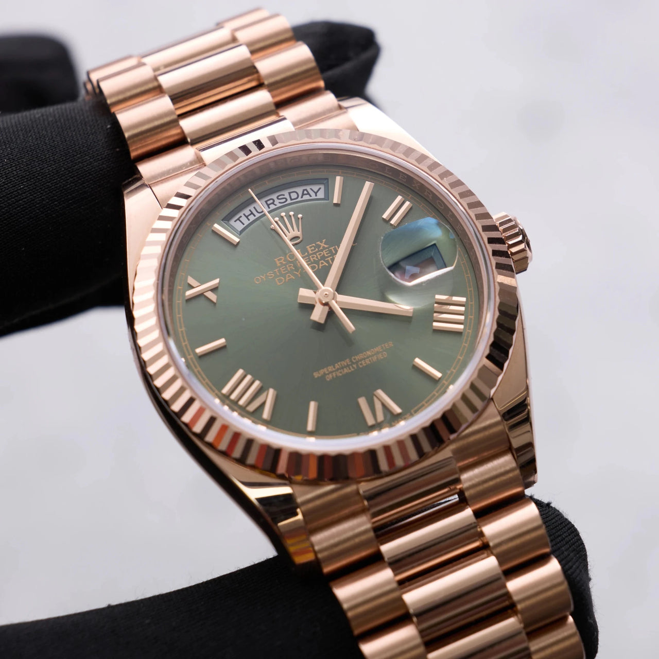 Rolex Day-Date 36 36mm Everose gold Reference 128235 Olive Dial NEW RELEASE - WatchesOff5thWatch