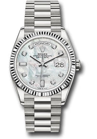 Thumbnail for Rolex Day - Date 36 Fluted Bezel Mother - of - Pearl Diamond Dial President Bracelet 128239 - WatchesOff5thWatch