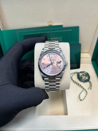 Thumbnail for Rolex Day - Date 36 mm Fluted Bezel Pink Baguette Diamond Dial 128239 - WatchesOff5thWatch