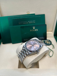 Thumbnail for Rolex Day - Date 36 mm Fluted Bezel Pink Baguette Diamond Dial 128239 - WatchesOff5thWatch