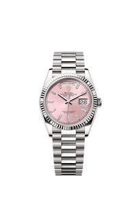 Thumbnail for Rolex Day - Date 36 mm Fluted Bezel Pink Baguette Diamond Dial 128239 - WatchesOff5thWatch