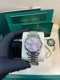 Thumbnail for Rolex Day - Date 36 mm Fluted Bezel Pink Baguette Diamond Dial 128239 - WatchesOff5thWatch