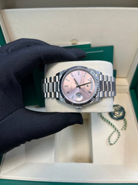 Thumbnail for Rolex Day - Date 36 mm Fluted Bezel Pink Baguette Diamond Dial 128239 - WatchesOff5thWatch