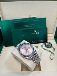 Thumbnail for Rolex Day - Date 36 mm Fluted Bezel Pink Baguette Diamond Dial 128239 - WatchesOff5thWatch