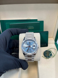 Thumbnail for Rolex Day - Date 36 Platinum Baguette Bezel Ice Blue Dial Presidential Bracelet 128396TBR - WatchesOff5th