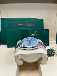 Thumbnail for Rolex Day - Date 36 Platinum Baguette Bezel Ice Blue Dial Presidential Bracelet 128396TBR - WatchesOff5th