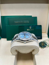 Thumbnail for Rolex Day - Date 36 Platinum Baguette Bezel Ice Blue Dial Presidential Bracelet 128396TBR - WatchesOff5th