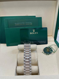 Thumbnail for Rolex Day - Date 36 Platinum Diamond Bezel Ice Blue Baguette Index Dial Presidential Bracelet 128396TBR - WatchesOff5thWatch