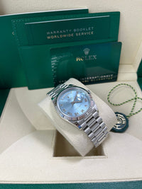 Thumbnail for Rolex Day - Date 36 Platinum Ice Blue Roman Dial President Bracelet 128236 - WatchesOff5thWatch