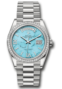 Thumbnail for Rolex Day-Date 36mm Platinum Turquoise Dial Diamond Bezel President Bracelet (Ref 128396TBR) - WatchesOff5thWatch