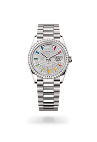 Thumbnail for Rolex Day - Date 36mm White Gold Diamond - Paved Dial Diamond Bezel President Bracelet 2026 New Release (Ref 128349RBR - 0081) - WatchesOff5thWatch