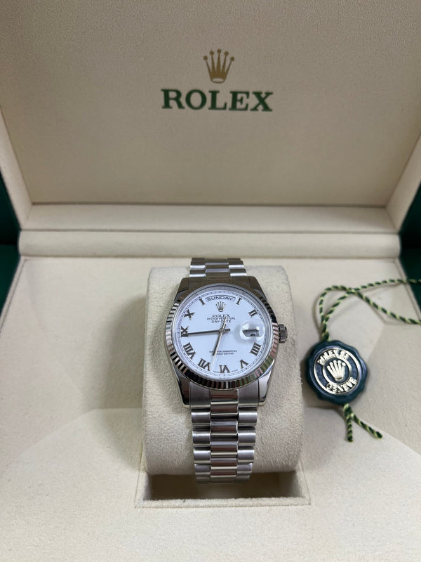 Rolex Day - Date 36mm White Gold President White Roman Dial 118239 Watch Only - WatchesOff5thWatch
