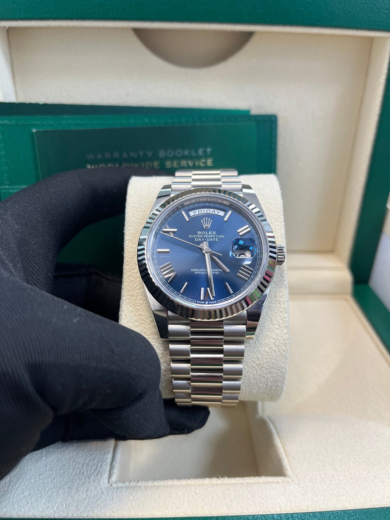 Rolex Day - Date 40 - Fluted Bezel - Blue Bevelled Roman Dial - 228239 - WatchesOff5thWatch