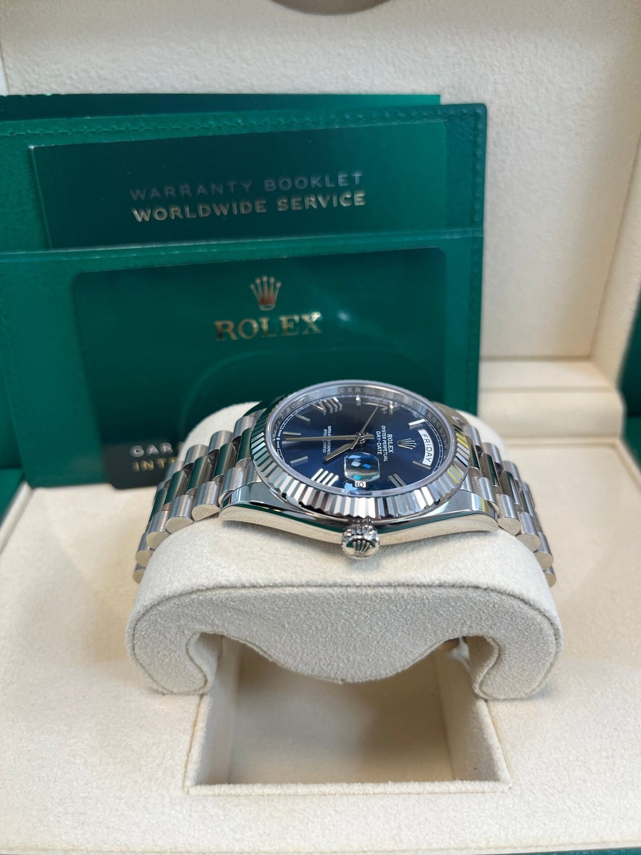 Rolex Day - Date 40 - Fluted Bezel - Blue Bevelled Roman Dial - 228239 - WatchesOff5thWatch