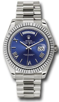 Rolex Day - Date 40 - Fluted Bezel - Blue Bevelled Roman Dial - 228239 - WatchesOff5thWatch