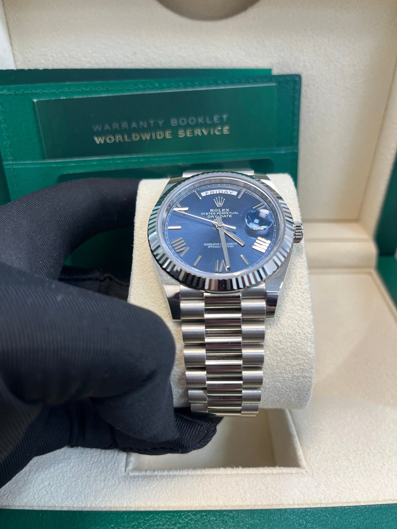 Rolex Day - Date 40 - Fluted Bezel - Blue Bevelled Roman Dial - 228239 - WatchesOff5thWatch