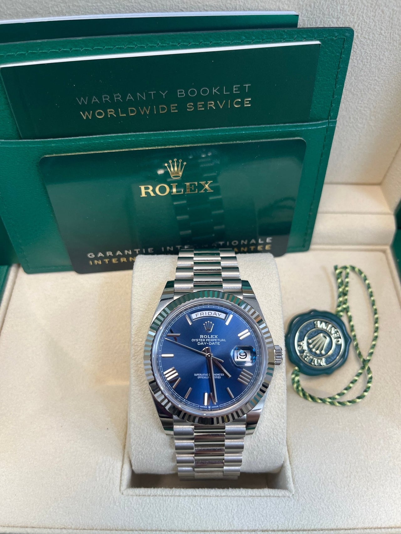 Rolex Day - Date 40 - Fluted Bezel - Blue Bevelled Roman Dial - 228239 - WatchesOff5thWatch