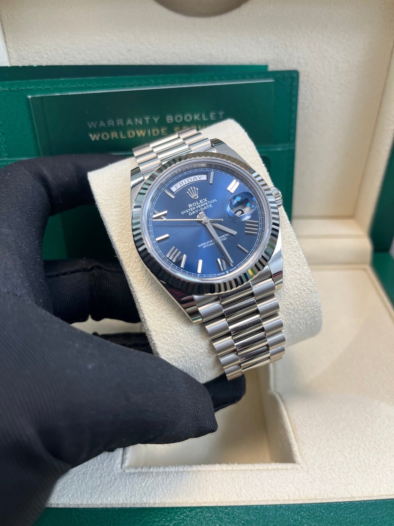 Rolex Day - Date 40 - Fluted Bezel - Blue Bevelled Roman Dial - 228239 - WatchesOff5thWatch