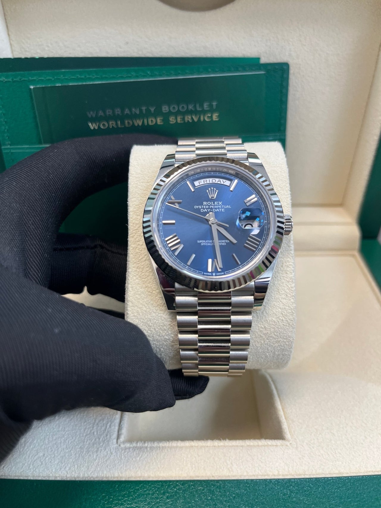 Rolex Day - Date 40 - Fluted Bezel - Blue Bevelled Roman Dial - 228239 - WatchesOff5thWatch