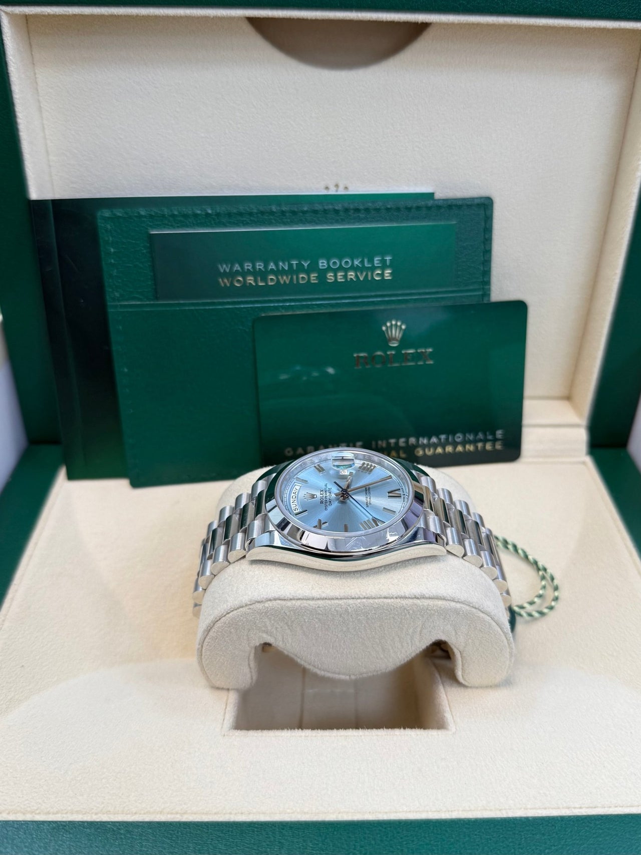 Rolex Day - Date 40 Platinum/ Ice - blue dial /President bracelet (Ref # 228206) - WatchesOff5thWatch