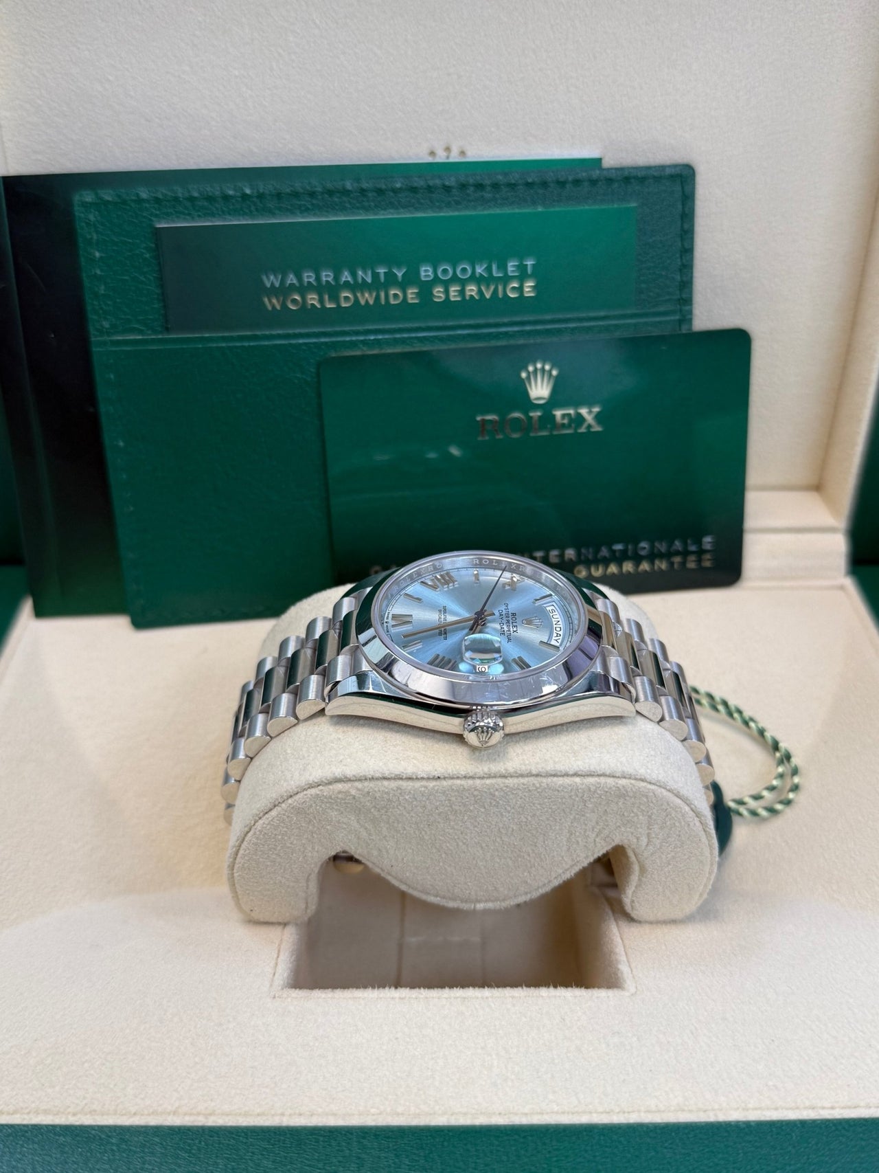 Rolex Day - Date 40 Platinum/ Ice - blue dial /President bracelet (Ref # 228206) - WatchesOff5thWatch