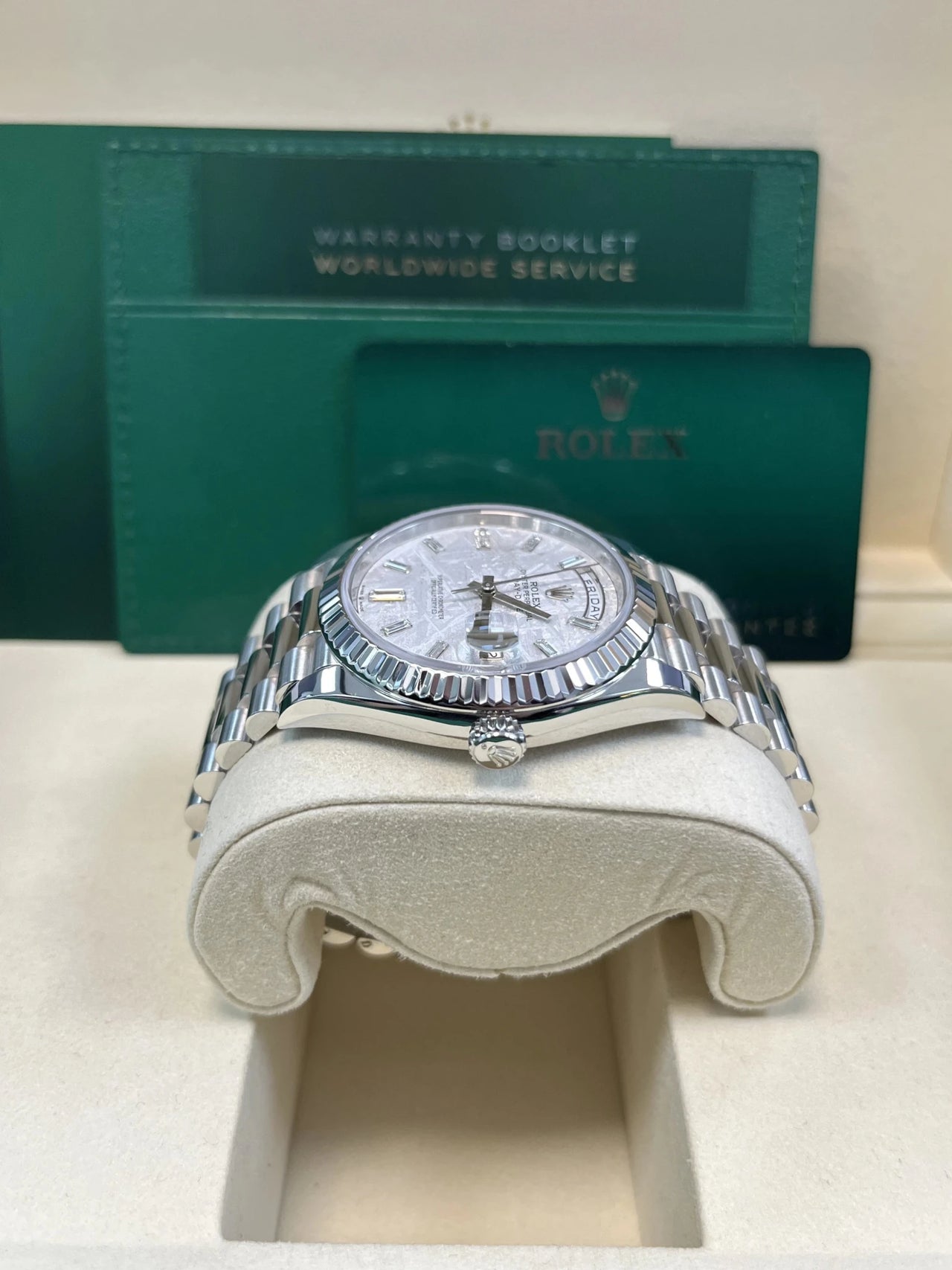 Rolex Day - Date 40 Platinum White Dial President Day - date 40mm Fluted Bezel 228236 - WatchesOff5thWatch