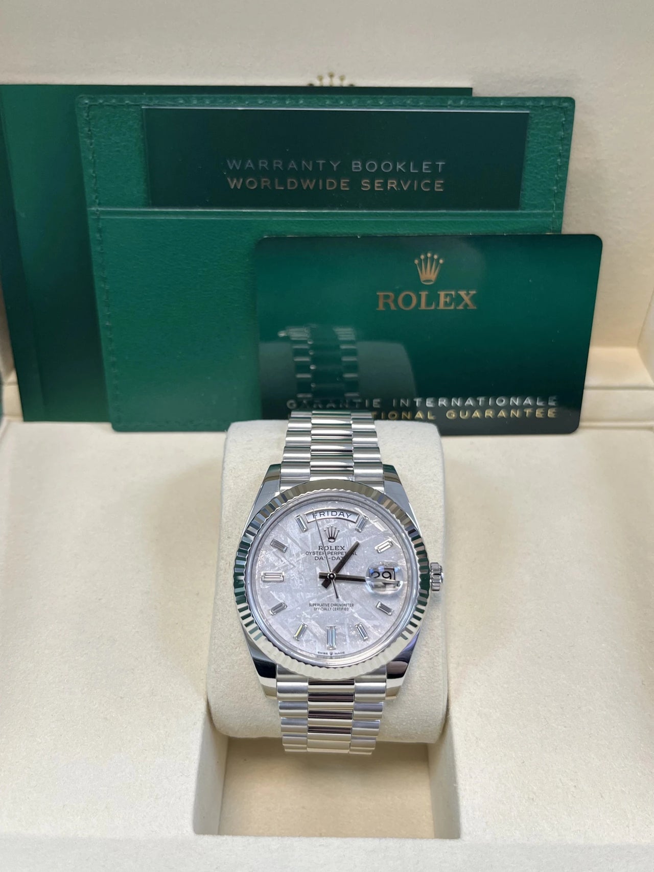 Rolex Day - Date 40 Platinum White Dial President Day - date 40mm Fluted Bezel 228236 - WatchesOff5thWatch
