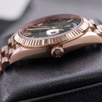 Thumbnail for Rolex Day-Date 40 Rose Gold Green Roman Dial - Fluted Bezel (Ref#228235) - WatchesOff5thWatch