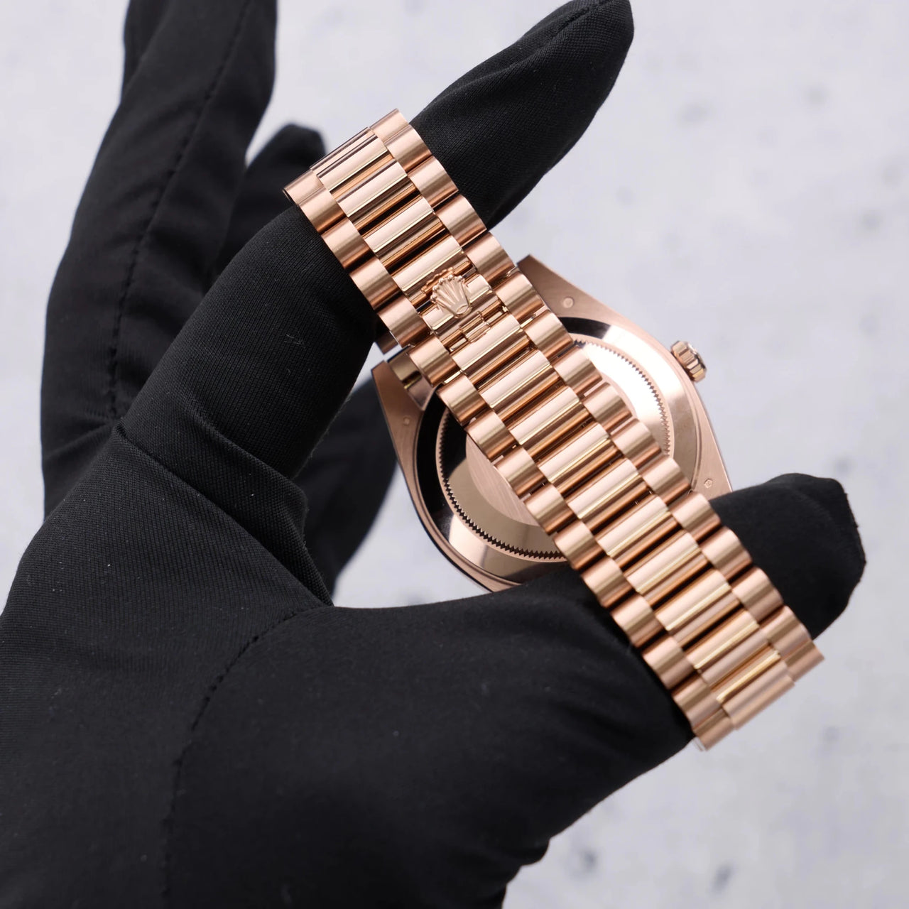Rolex Day-Date 40 Rose Gold Green Roman Dial - Fluted Bezel (Ref#228235) - WatchesOff5thWatch