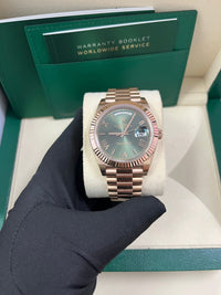 Thumbnail for Rolex Day - Date 40 Rose Gold Green Roman Dial - Fluted Bezel (Ref#228235) - WatchesOff5thWatch